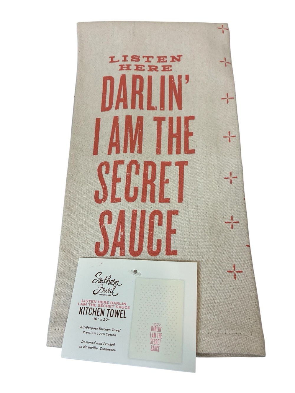 'Darlin' I Am The Secret Sauce' Kitchen Towel Sassy Hostess Gift Cream Coral